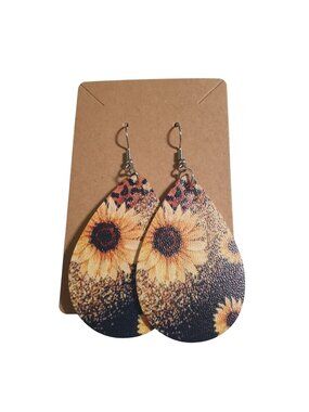 Sunflower Teardrop Dangle Earrings 3 Inch Lightweight Vinyl Hook Ukraine Support